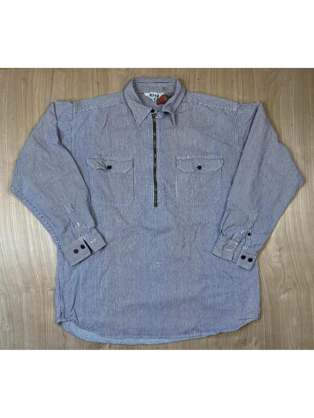 vintage 80s Key hickory stripe logger workshirt Cotton large Zip Up Workwear